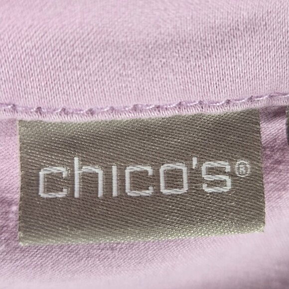 Chico's Size 0 (US Small) Soft Lilac Sateen Jean Jacket Logo Buttons Collar NWT - Picture 12 of 16